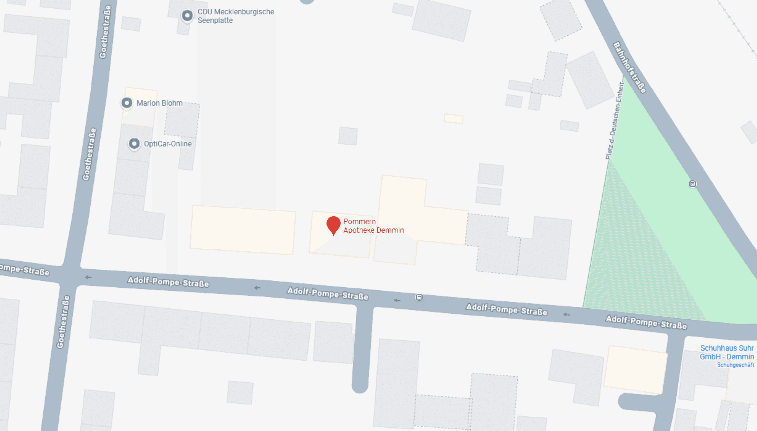 Google Maps Ansicht vom Standort der Pommern Apotheke